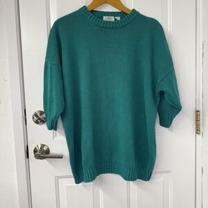 Vtg Limited Express London Sweater 1987‎ Edition Green Oversized 3/4 Slv Sz S/M